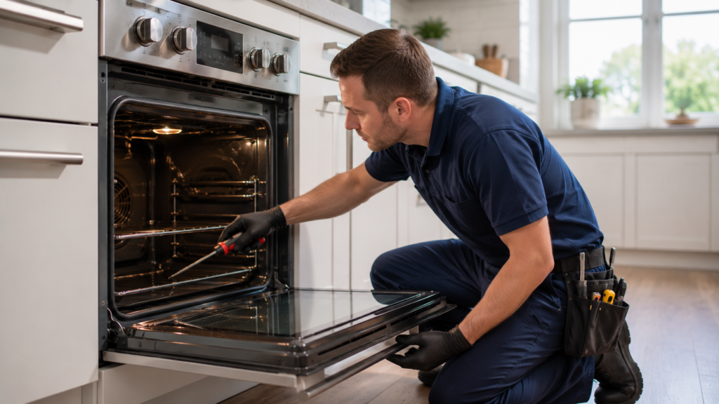 Technician checking an oven not heating issue in Tyler TX