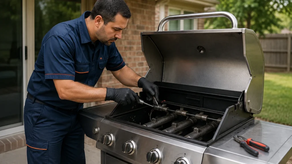 Technician checking a gas grill not igniting in Tyler TX